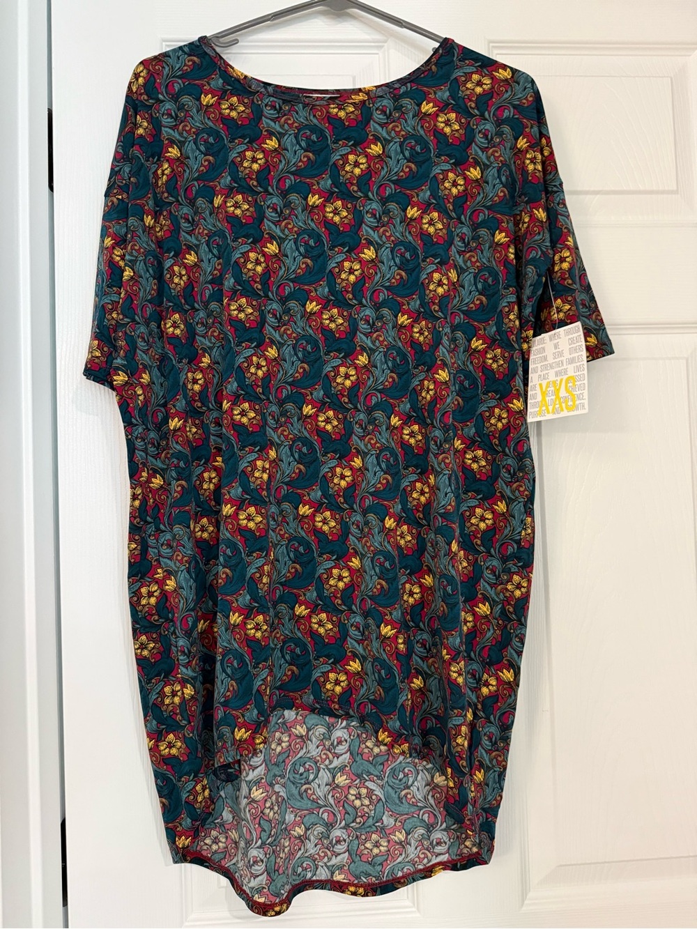 Lularoe Irma Teal & Burgundy Floral Print Tunic